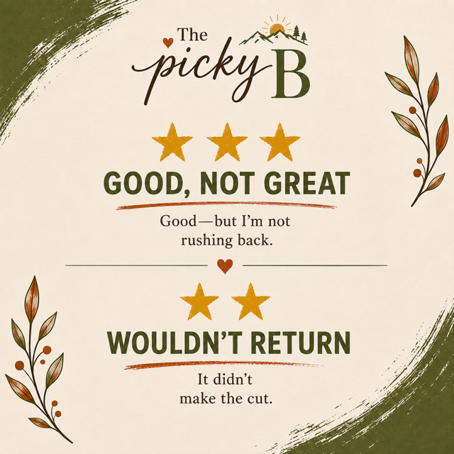 The Picky B badges: Good, Not Great and Wouldn't Return.